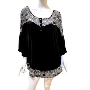 Naif Boho Black White Embroidered Lace Babydoll Shirt 2X
